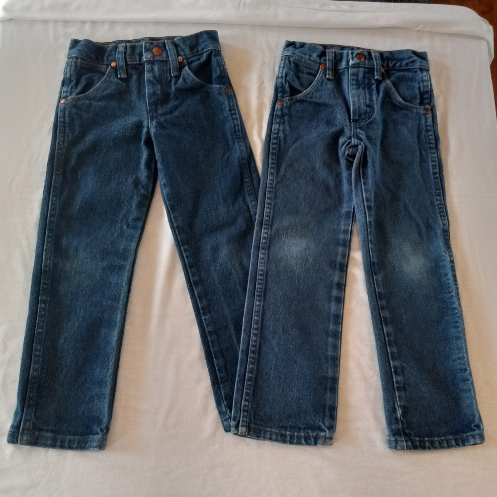 2 Pairs Wrangler Boys Sz 5 Slim Blue Straight-Leg Jeans